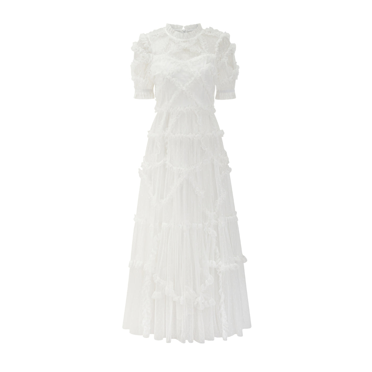 Sweet Ruffle Lace Fairy Dress Mesh Waist-Cinching Slimming Formal Gown French Fashion Dress