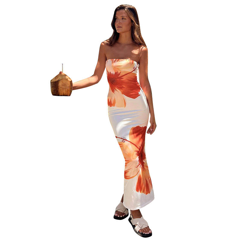 Printed strapless waist bag and hip dress