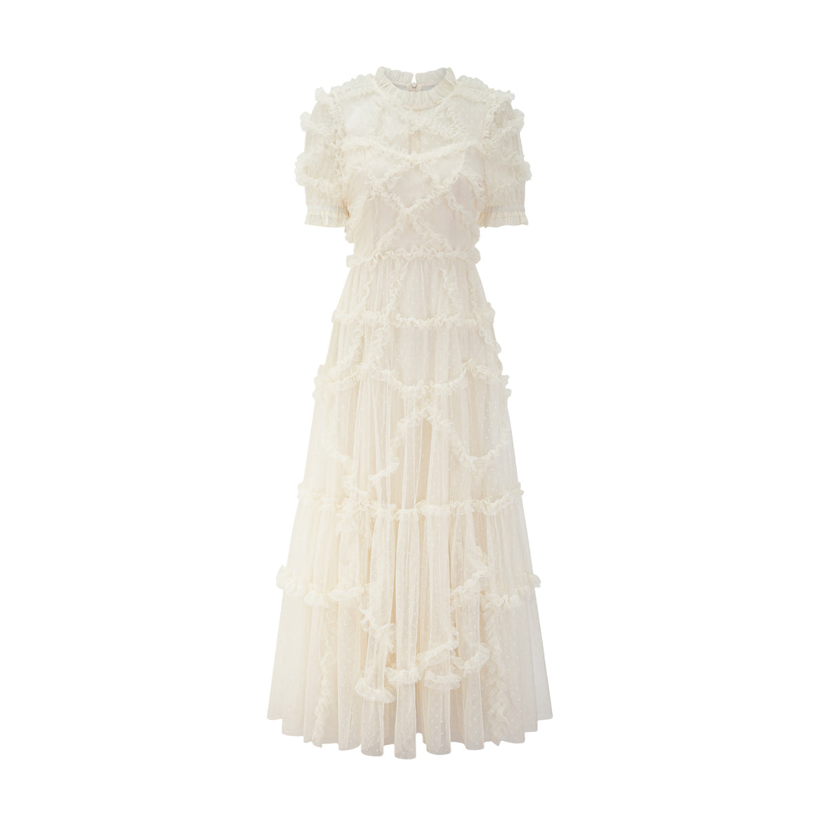 Sweet Ruffle Lace Fairy Dress Mesh Waist-Cinching Slimming Formal Gown French Fashion Dress