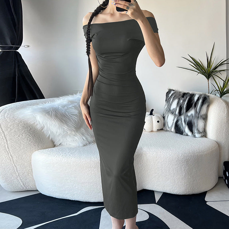 Fashionable Sexy One-Shoulder Cut-Out Back High-Waisted Fitted Bodycon Long Dress for Women