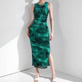 Sleeveless slit sexy printed fashionable dress