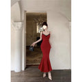 V-Neck Lace Strap Dress Elegant Women's Formal Fish Tail Long Dress