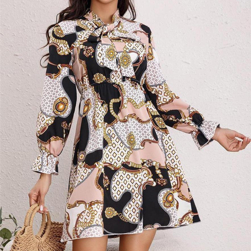 Style Printed Long Sleeve Vintage A-line Dress