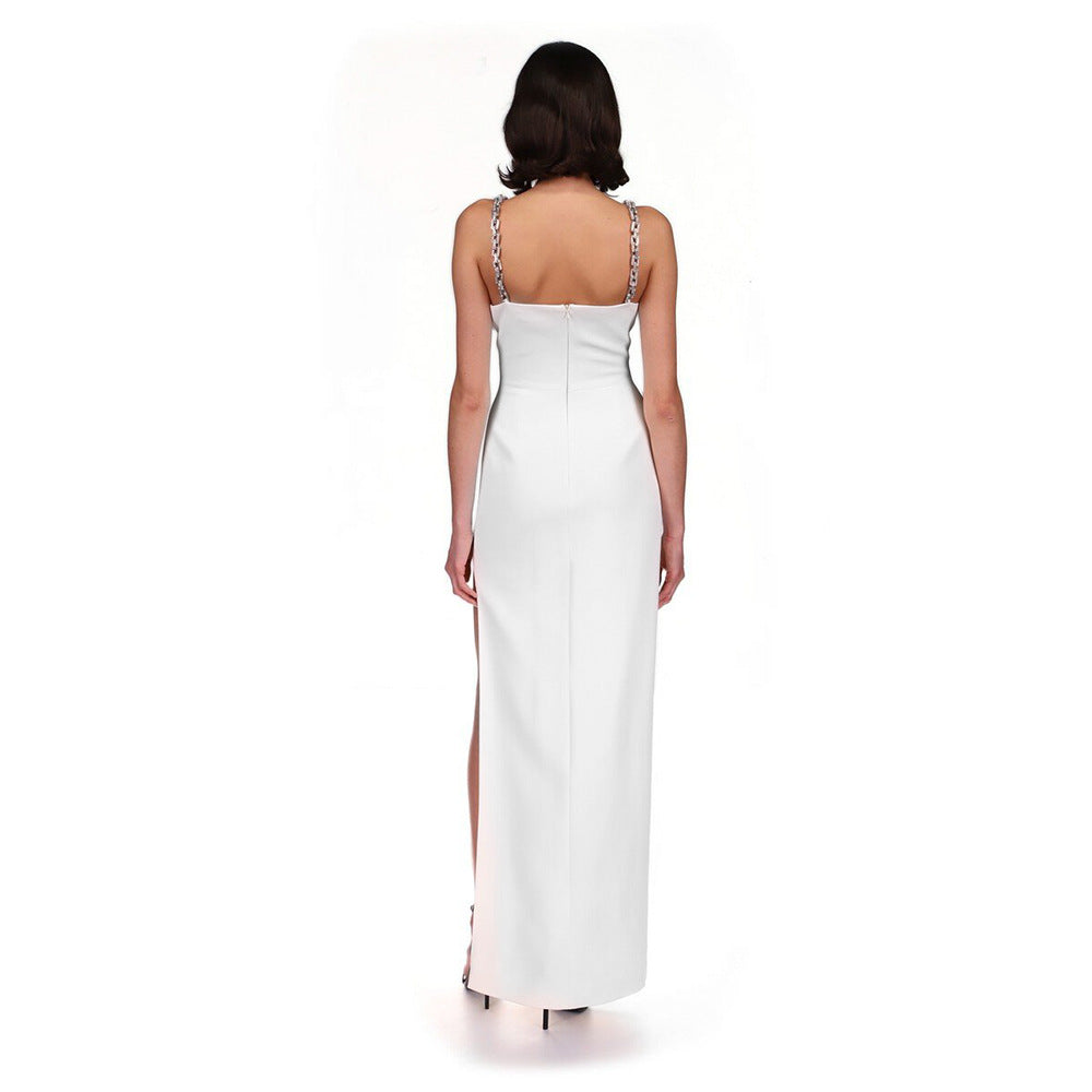 Metal Sling Mid Length Slim Fit Slim Hollow Sleeveless Solid Color Dress Women's Clothing