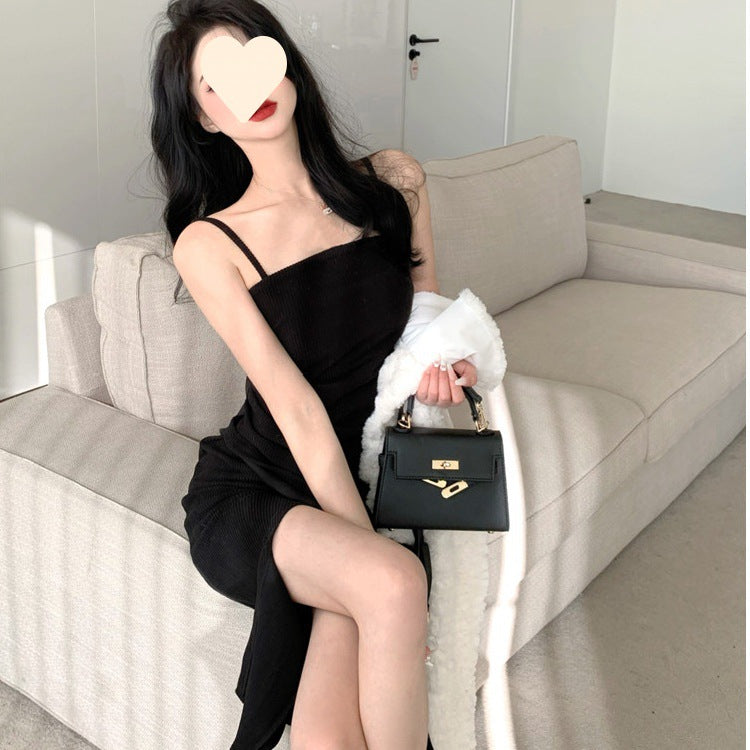 Chiffon Sleeveless Dress with Split Design, Mid-Length, Vintage Hollywood Glamour Look, Casual Summer Wear for Women