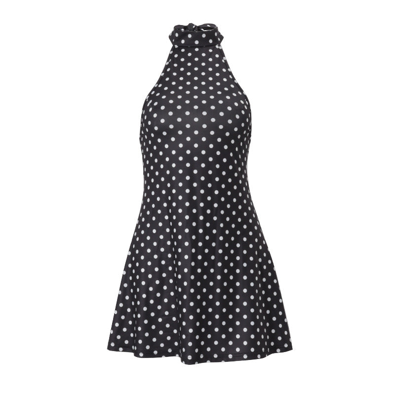 Fashionable and Elegant Polka Dot Printed Sexy Backless Waist-Cinching Dress