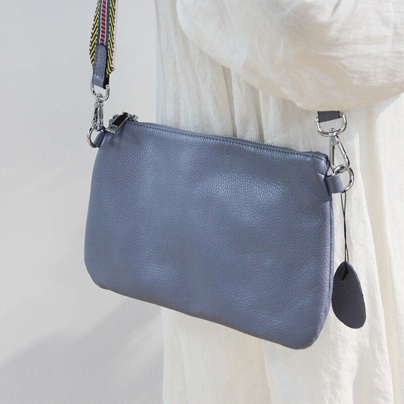 Genuine Leather Small Square Bag Single Shoulder Women's Bag wide Shoulder Strap Simple Retro Messenger Bag