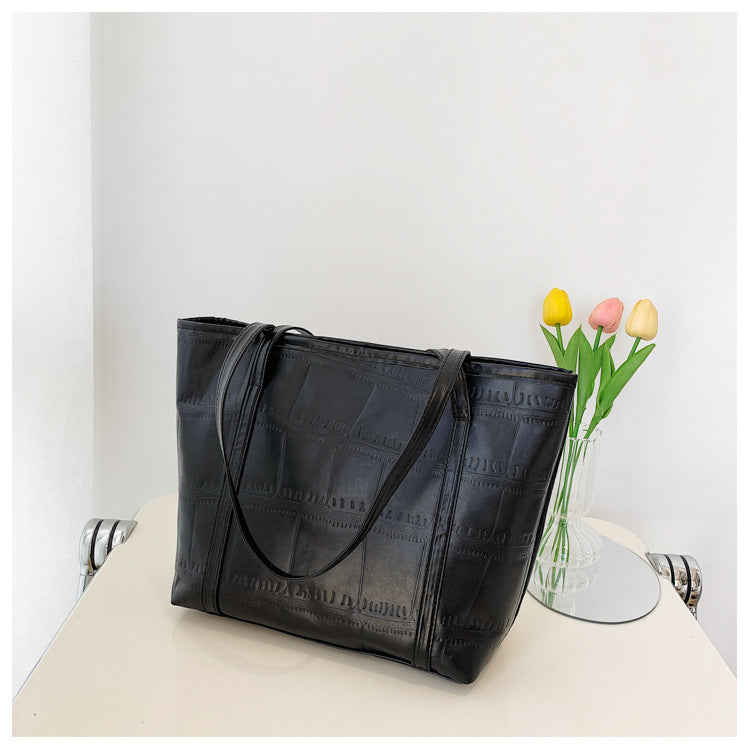 Summer Big Bag Women's New Korean Version Large Capacity Casual Shoulder Bag Texture Solid Color Tote Bag