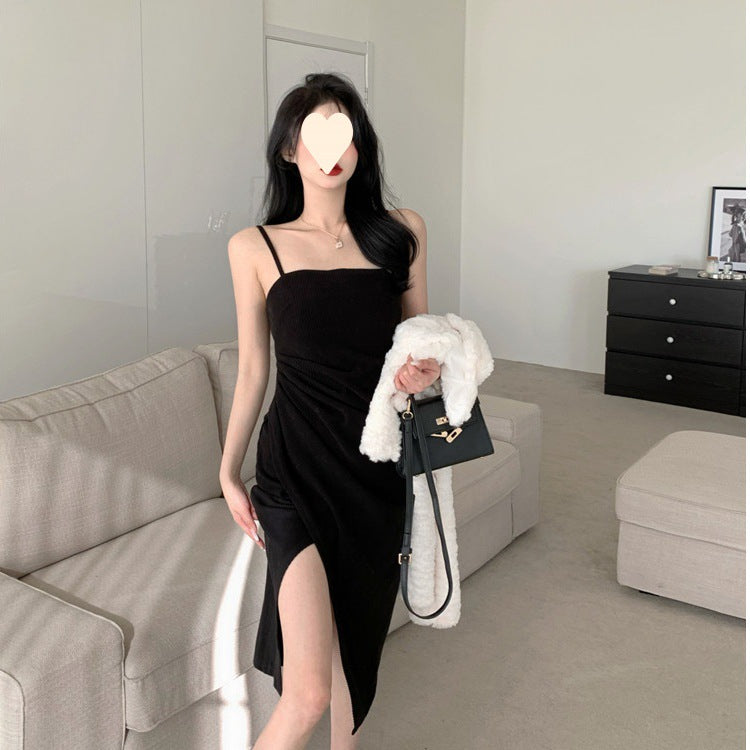 Chiffon Sleeveless Dress with Split Design, Mid-Length, Vintage Hollywood Glamour Look, Casual Summer Wear for Women