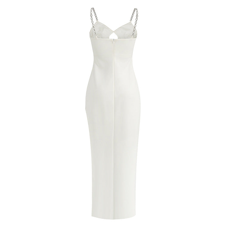 Metal Sling Mid Length Slim Fit Slim Hollow Sleeveless Solid Color Dress Women's Clothing
