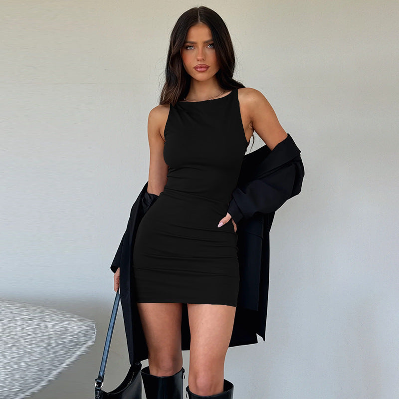Basic hip hugging versatile solid color one-step skirt