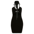 Spring New Women's Fashion Sexy Hollow Tie Neck Slim Wrap Hip Dress Women