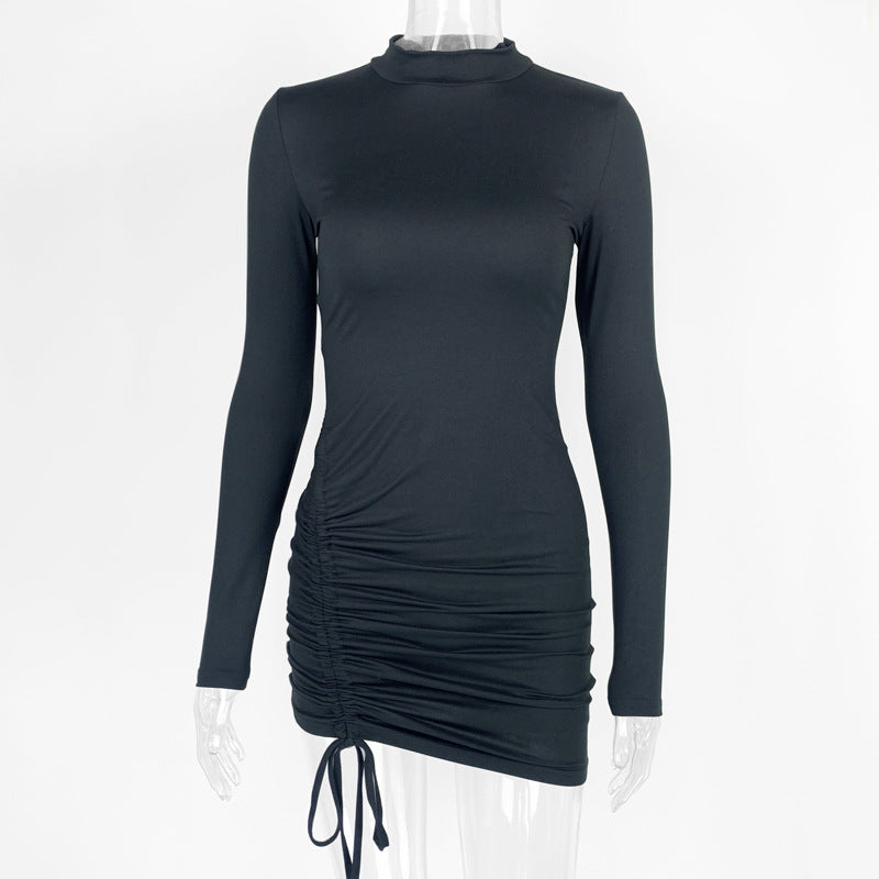 Women's sexy slim fit pleated hip hugging dress