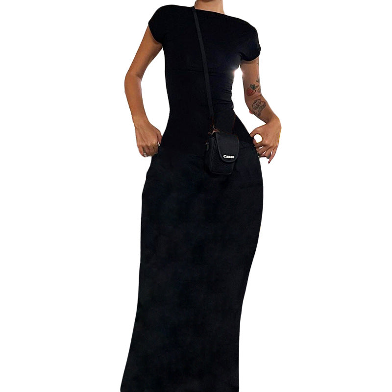Fashionable Sexy One-Shoulder Cut-Out Back High-Waisted Fitted Bodycon Long Dress for Women