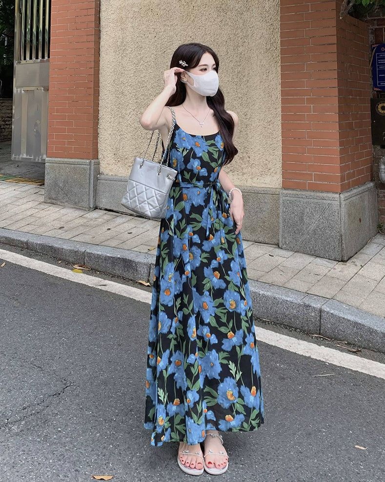 Azura Blue Floral Cutout Midi Dress