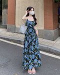 Azura Blue Floral Cutout Midi Dress