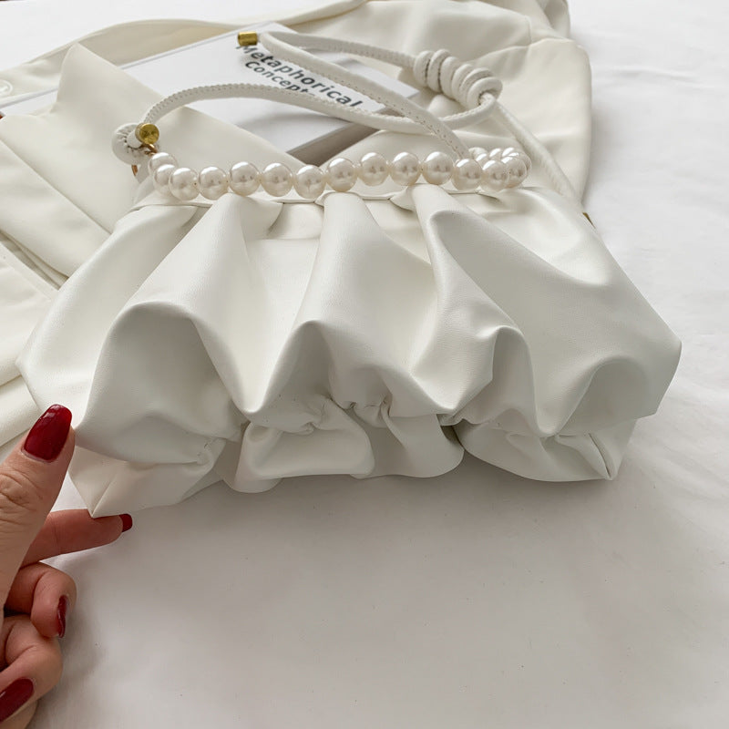 The New Pearl Handbag High Quality Western Style Pleated Bag Texture Wild One Shoulder Messenger Cloud Bag