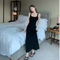 Black Inner Strap Dress for Women, Summer Pure Sensual Style, High-Quality A-Line Long Sleeveless Dress
