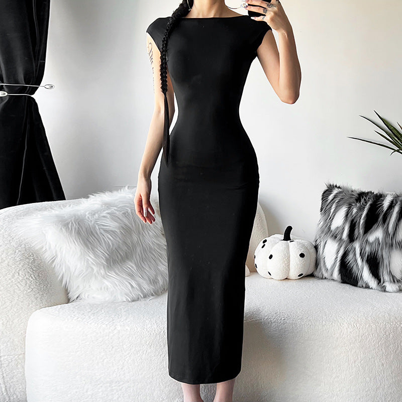 Fashionable Sexy One-Shoulder Cut-Out Back High-Waisted Fitted Bodycon Long Dress for Women