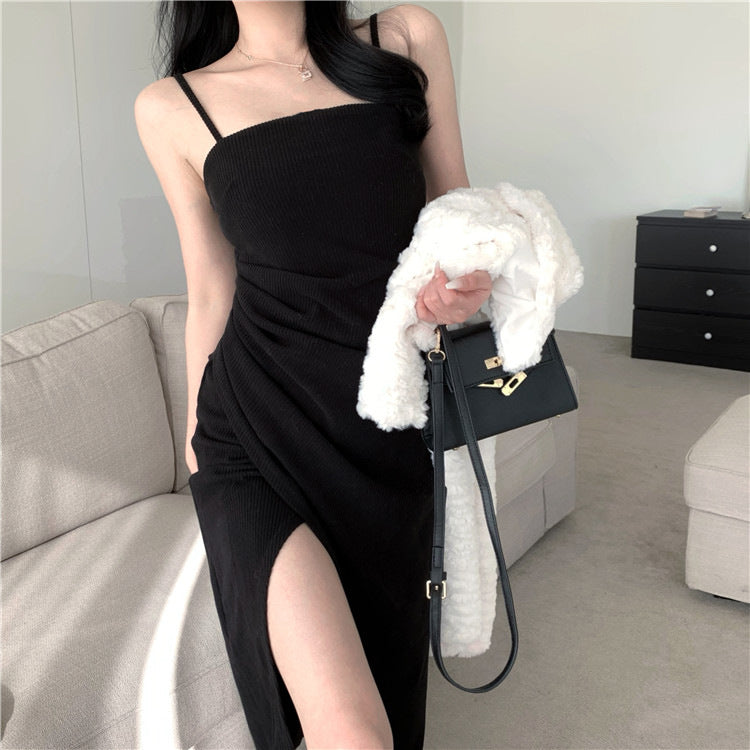 Chiffon Sleeveless Dress with Split Design, Mid-Length, Vintage Hollywood Glamour Look, Casual Summer Wear for Women