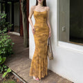 Butterfly Print Strapless Dress New Vintage Elegant Vacation Style