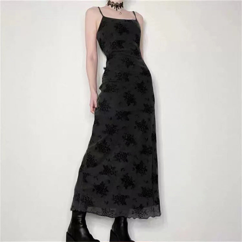 Elegant Mesh Printed Sleeveless Strap Dress