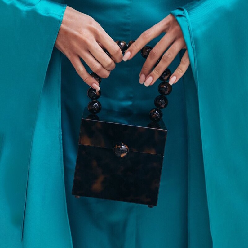 Acrylic Box Evening Clutch Bag Women Luxury Stone Pattern Beaded Hard Handbag Ladies Designer Green Party Purse Dinner New