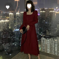 Red Dress Women  Long Sleeve Wedding Dress Daily Wear Audrey Hepburn Little Red Dress High-Grade Sense Elegant