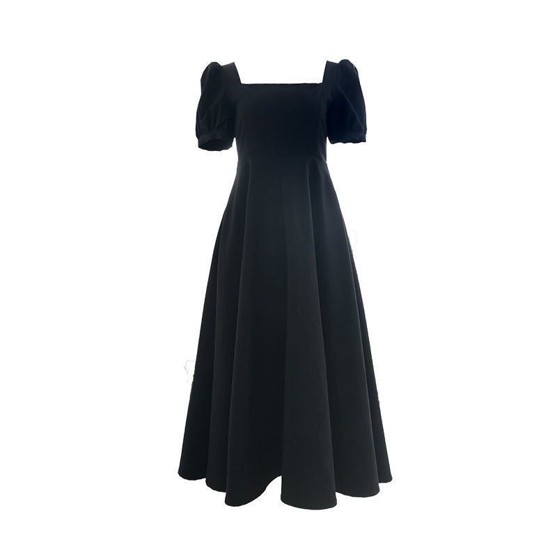Black Dress Women's INS Tea Dress Elegant Square Neck Knee-Length Long Section Hepburn Style Little Black Dress