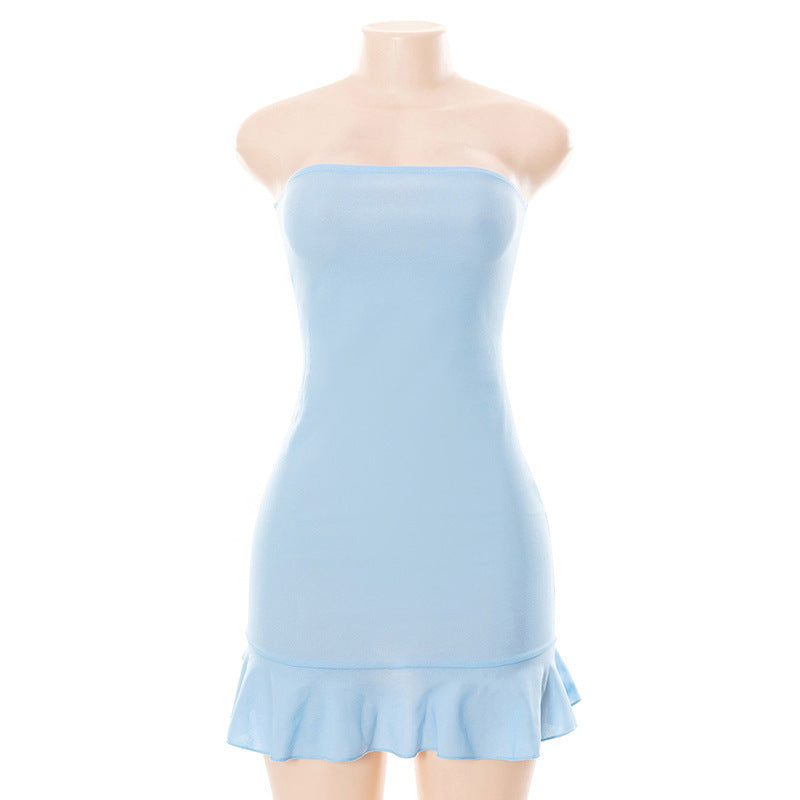 Solid color pullover sleeveless one shoulder high waisted women's dress