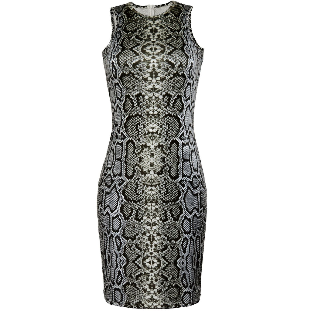 Sexy Snake Print Bodycon Sleeveless Dress for Women