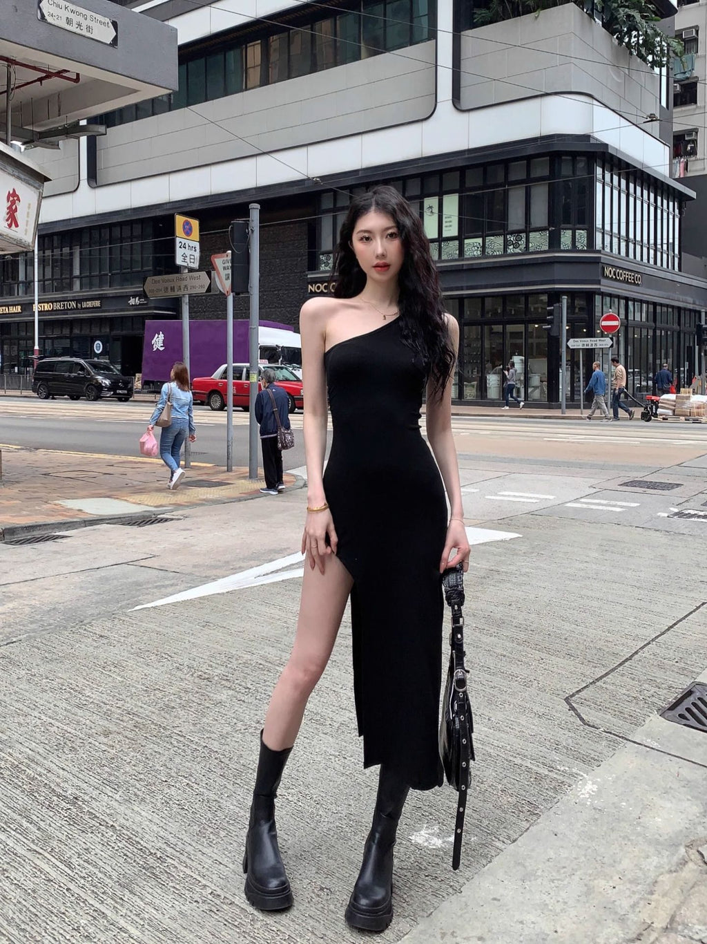 Chic Asymmetrical Shoulder Bodycon Tank Dress for Women Elastic Slim-FittingSexyTrendy Mini Dress