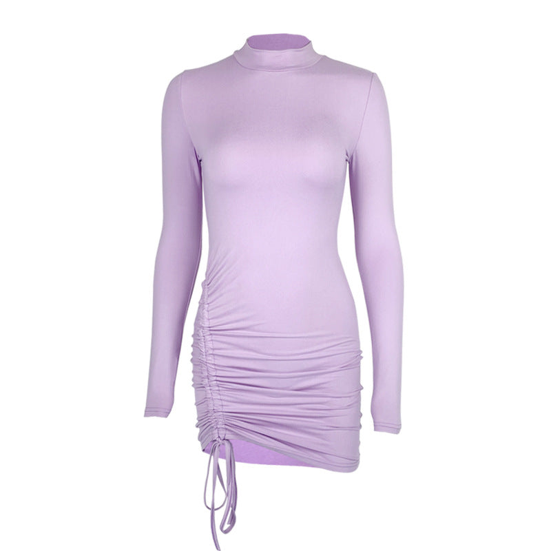Women's sexy slim fit pleated hip hugging dress