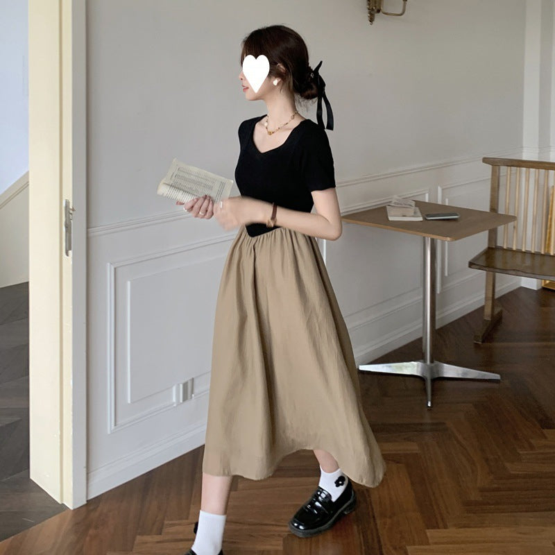 Spliced Dress for Women, Unique Design, Elegant and Refined, Waist-cinching, Slimming Long Dress