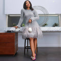 European and American women's fashionable solid color long sleeved tassel slim fit short dress