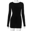 Solid color long sleeved sexy backless slim fit waist hugging short dress
