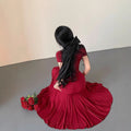 Minimalist New Hepburn Style  Elegant Pleated Sexy Fitted Short Sleeve Bodycon Mermaid Dress with Drape Long Skirt