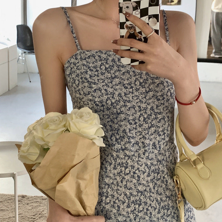 Fresh Forest Style Off-Shoulder Floral Strap Dress