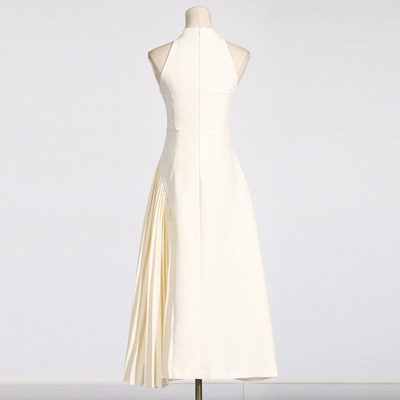 French Style Palace Dress with Lapel Hollow Design Sleeveless Waist-tightening Pleated Dress for Women Summer