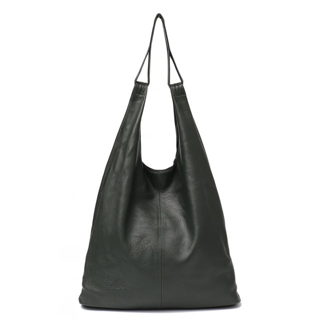 Large Leather Shoulder Bag Women Causal Vintage Soft Cowhide Skin Handbag Bucket High Quality Shoulder Bags Liner Bag