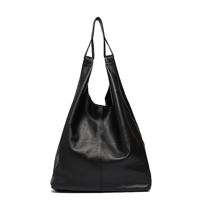 Large Leather Shoulder Bag Women Causal Vintage Soft Cowhide Skin Handbag Bucket High Quality Shoulder Bags Liner Bag