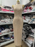 Shiny Diamond Micro-Sexy Halter Sleeveless Casual Beaded Fitted Long Bodycon Party Dress for Women