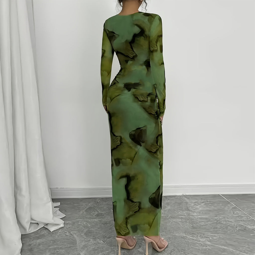 Elegant printed elastic cuckoo style dress