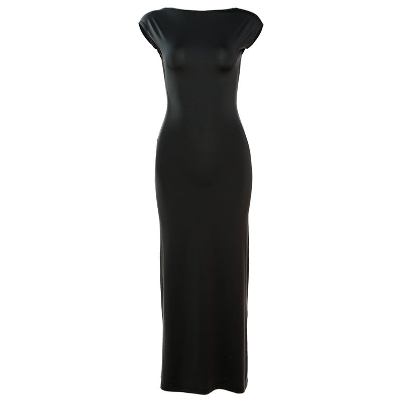 Fashionable Sexy One-Shoulder Cut-Out Back High-Waisted Fitted Bodycon Long Dress for Women