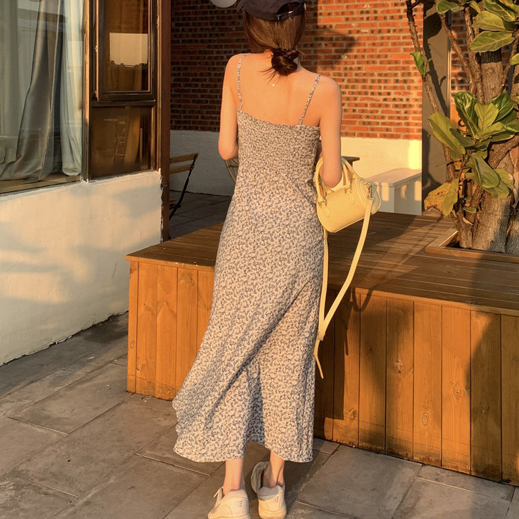 Fresh Forest Style Off-Shoulder Floral Strap Dress