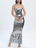 Solid Slimming Sexy Dress For Women Square Collar Sleeveless High Waist Patchwork Sequins Camisole Dresses Female