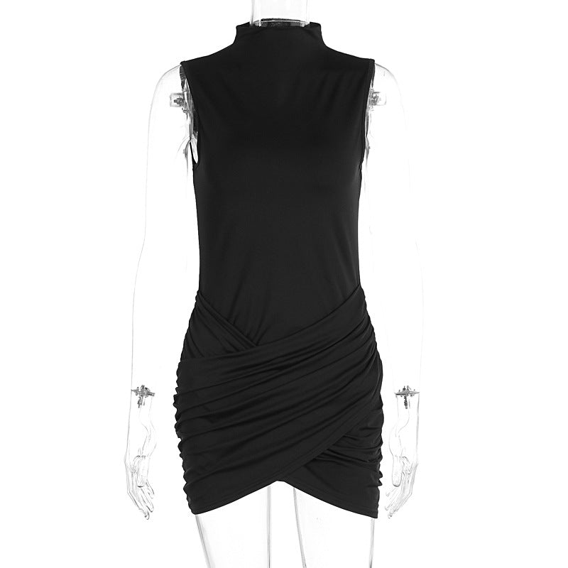 Slim fit premium texture sleeveless pleated hip hugging dress