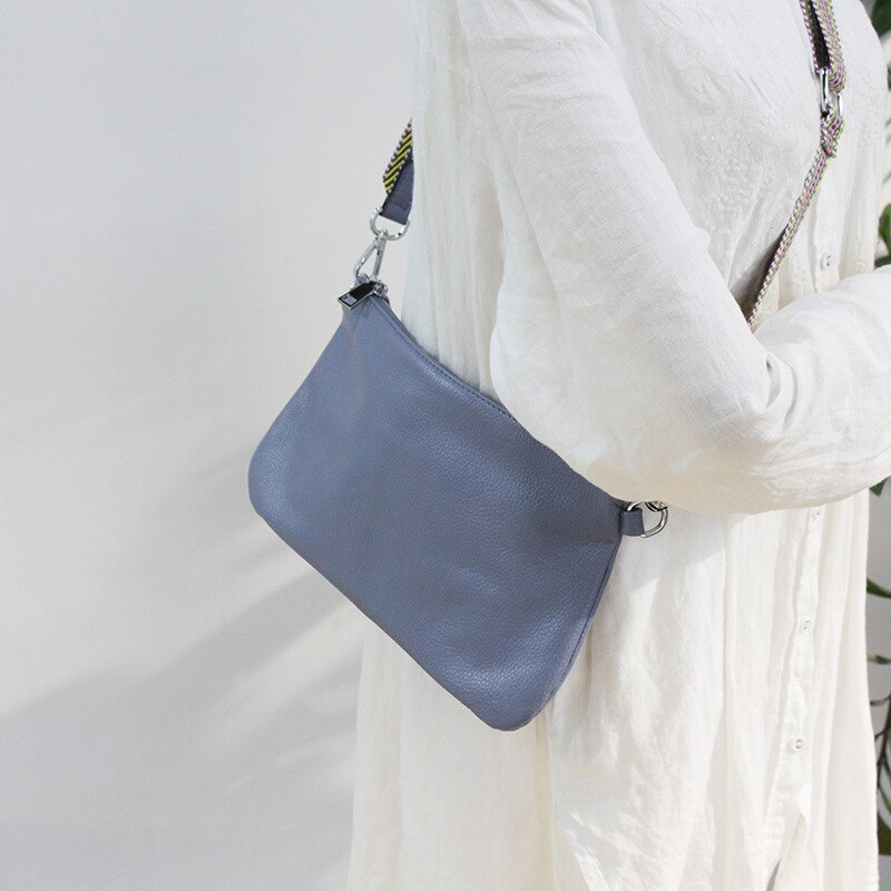 Genuine Leather Small Square Bag Single Shoulder Women's Bag wide Shoulder Strap Simple Retro Messenger Bag