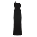 Slanted Shoulder Hanging Neck Solid Color Long Dress