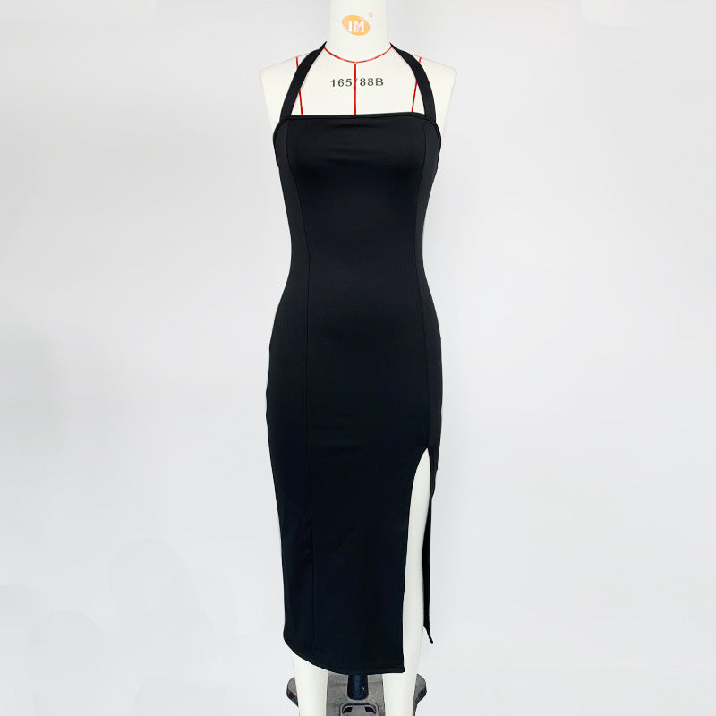 Sexy backless neck hanging dress